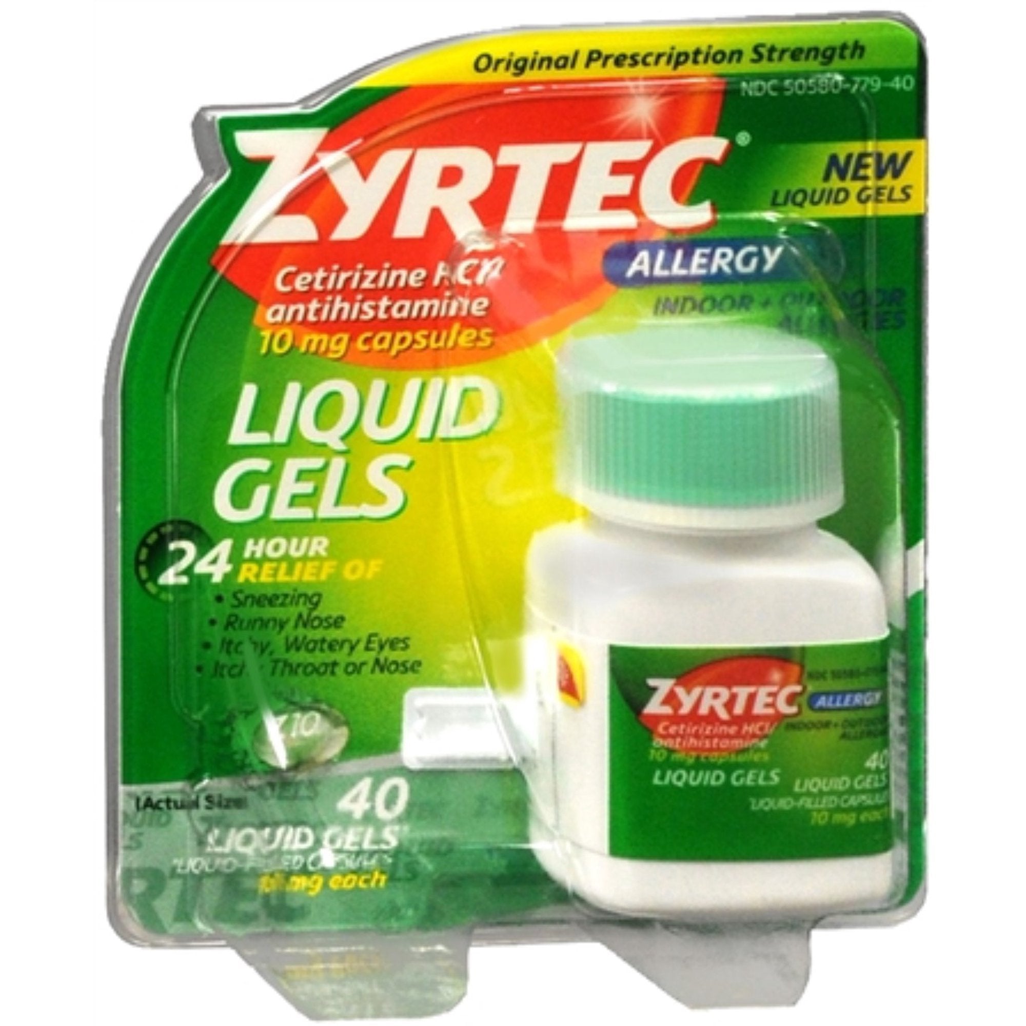 Allergy Relief Zyrtec 10 mg Strength Liqui-Gel 40 per Bottle