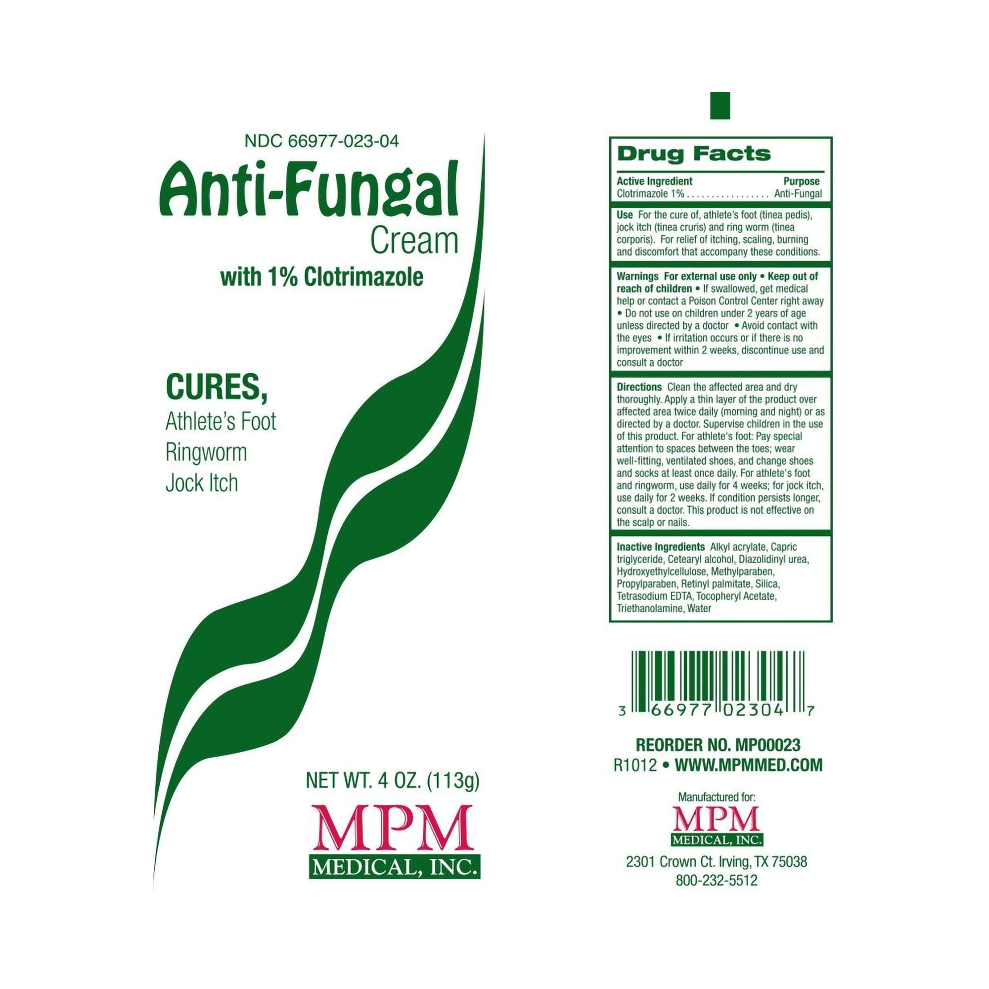 Antifungal MPM Medical 1% Strength Cream 4 oz. Tube
