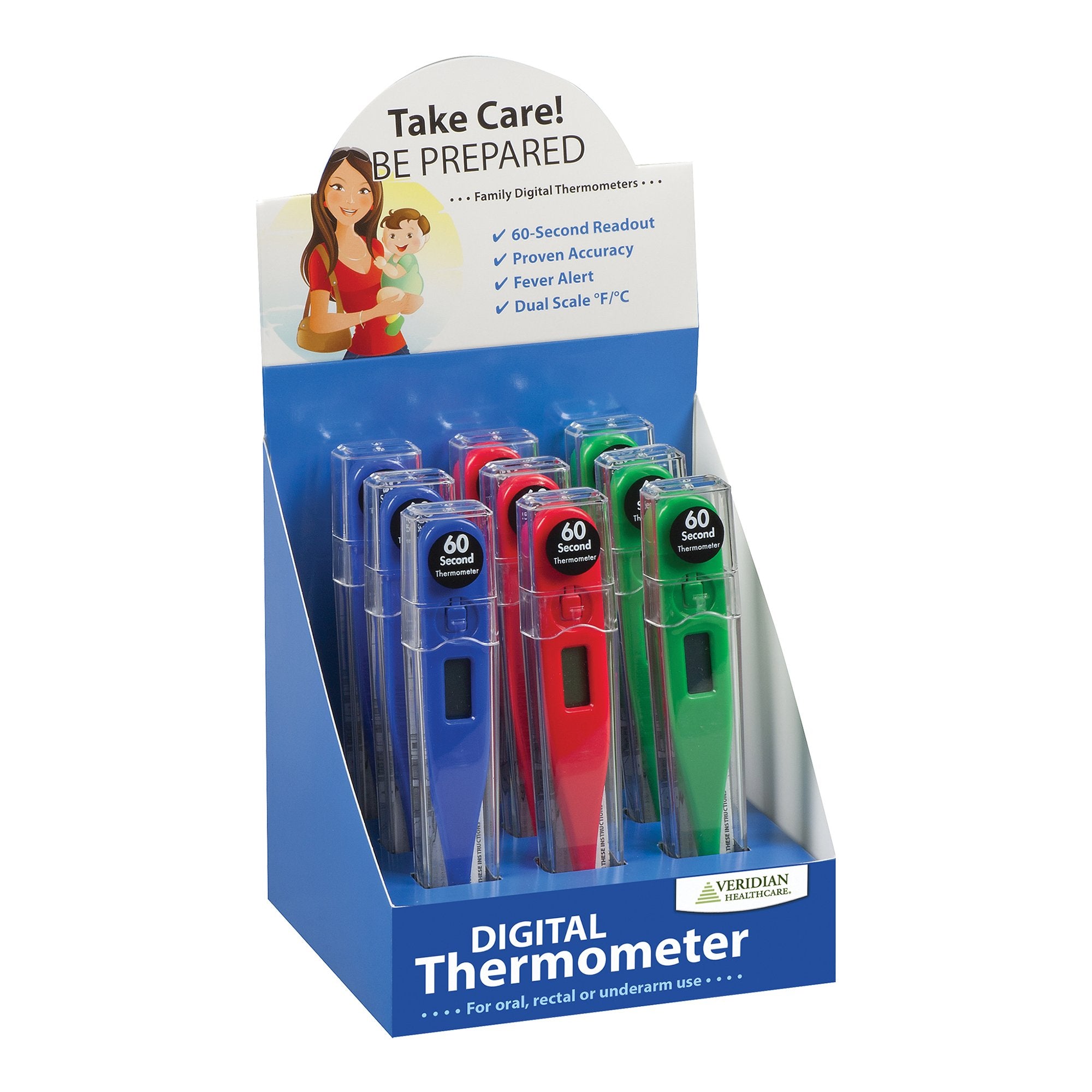 Digital Thermometer Display Kit Veridian Oral / Rectal / Axillary Probe Handheld