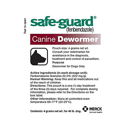 Safe-Guard (fenbendazole) Canine Dewormer for Dogs, 4gm pouch (ea. pouch treats 40lbs.)