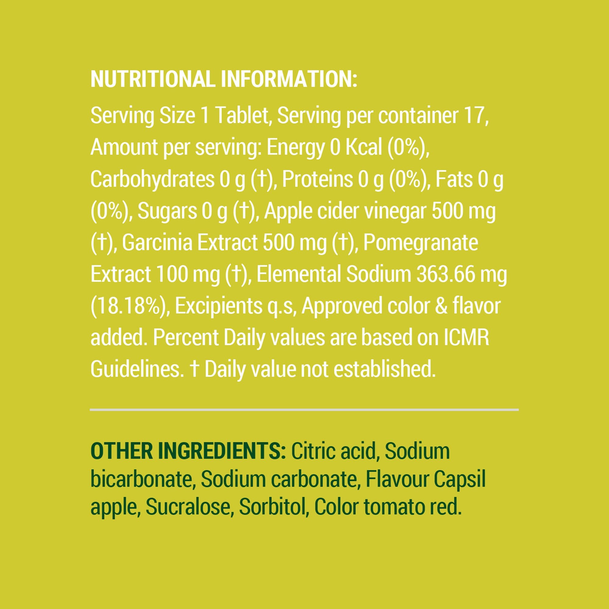 Vitamin Supplement Wellbeing Nutrition Apple Cider Vinegar (ACV) / Garcinia 500 mg - 500 mg Effervescent Tablet 17 Per Tube Apple Flavor