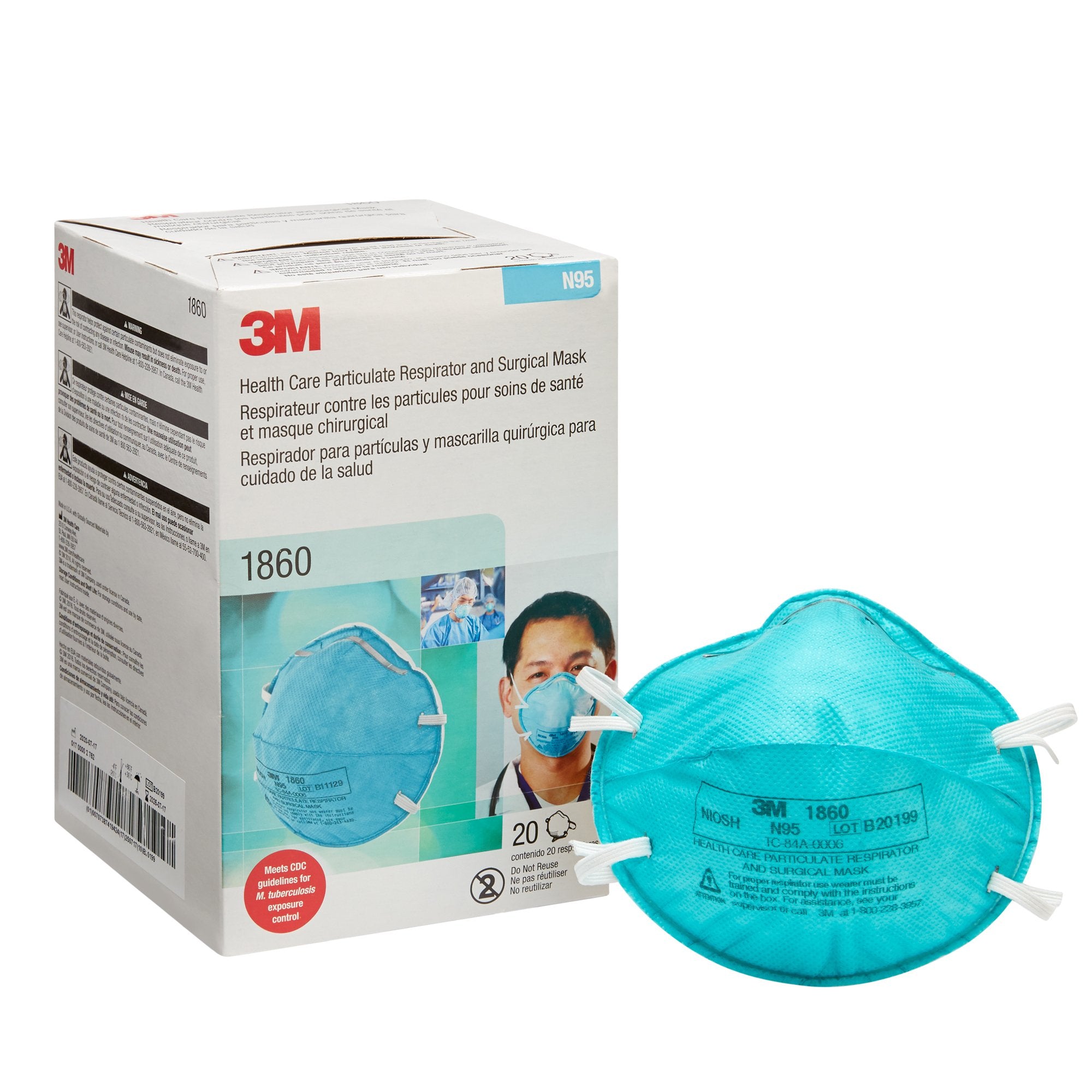 Particulate Respirator / Surgical Mask 3M Medical N95 Cup Elastic Strap One Size Fits Most Blue NonSterile ASTM F1862 Adult
