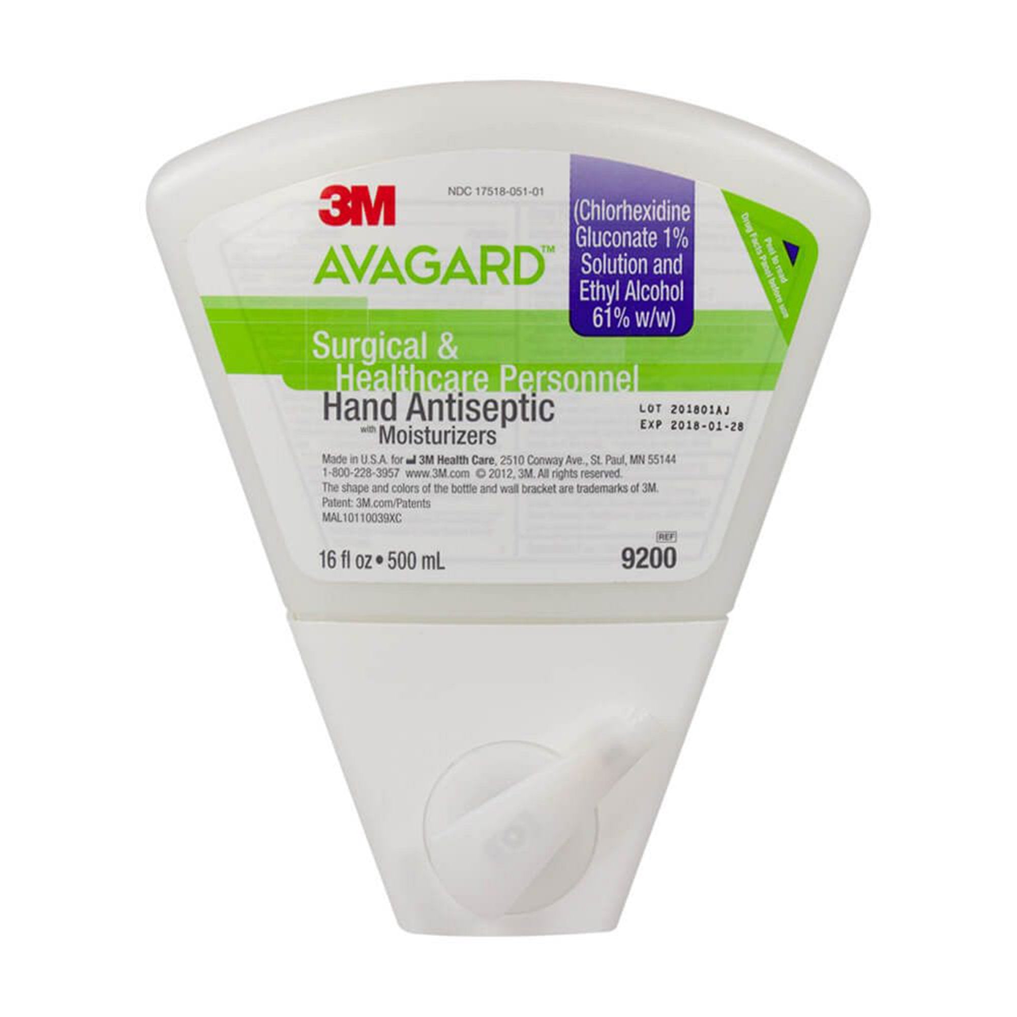 Waterless Surgical Scrub 3M Avagard 16 oz. Dispenser Refill Bottle 1% / 61% Strength CHG (Chlorhexidine Gluconate) / Ethyl Alcohol NonSterile