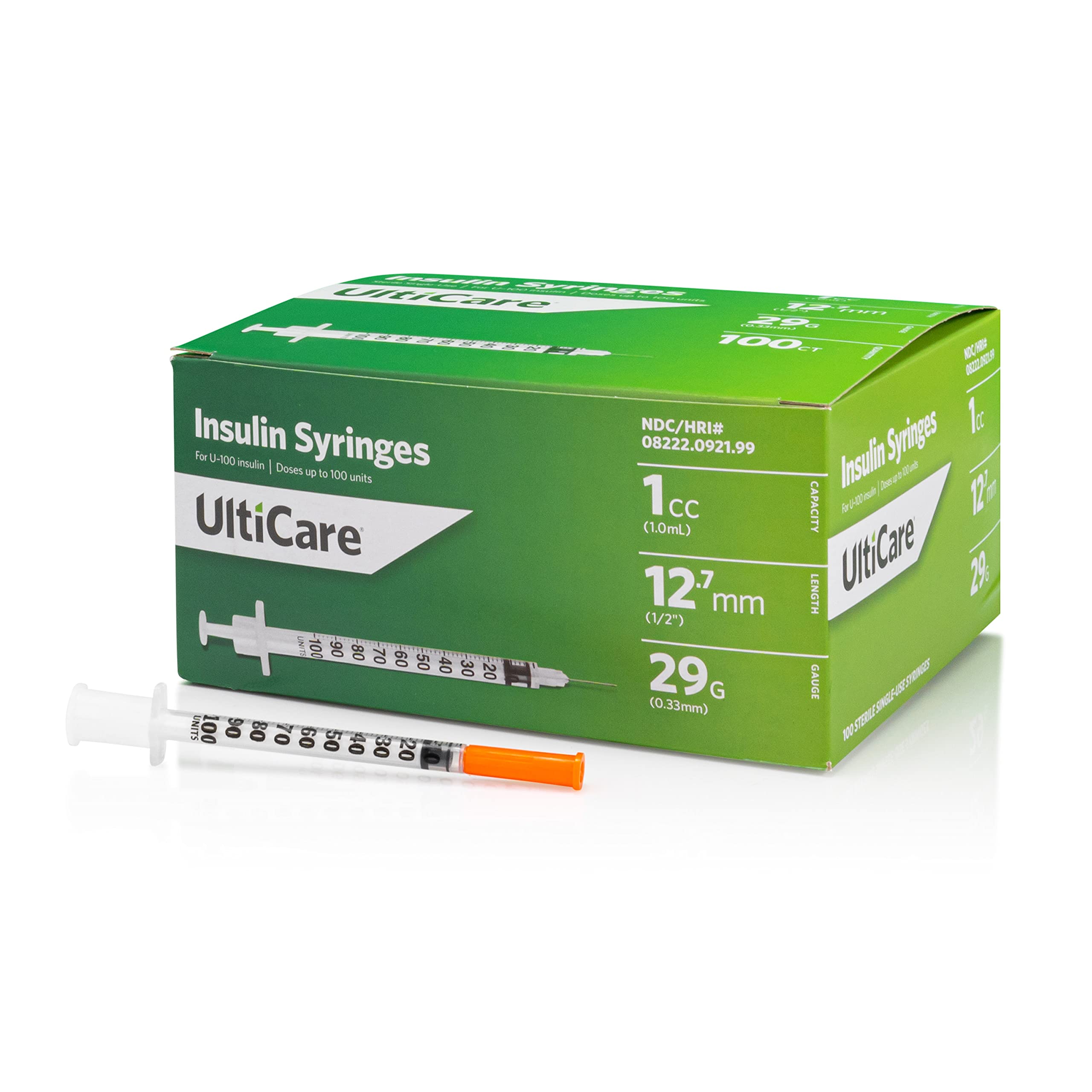 UltiCare U-100 Insulin Syringes, Comfortable and Accurate Dosing of Insulin, Compatible with Any U-100 Strength Insulin, Size: 1cc, 29G x , 100 ct Box