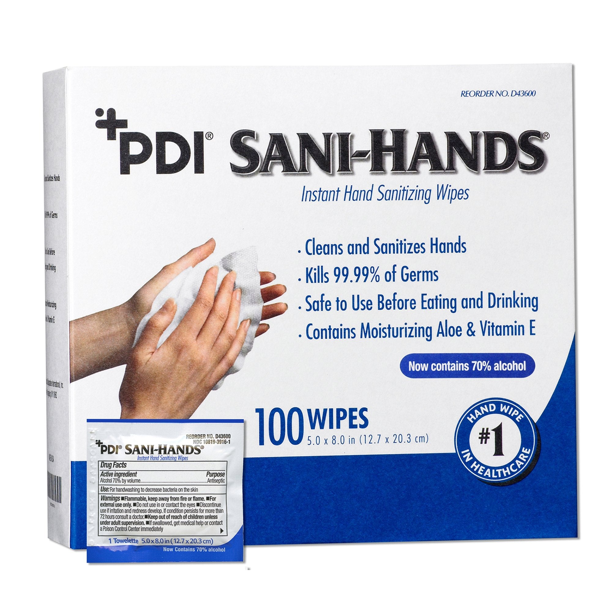 Hand Sanitizing Wipe Sani-Hands 100 Count Ethyl Alcohol Wipe Individual Packet