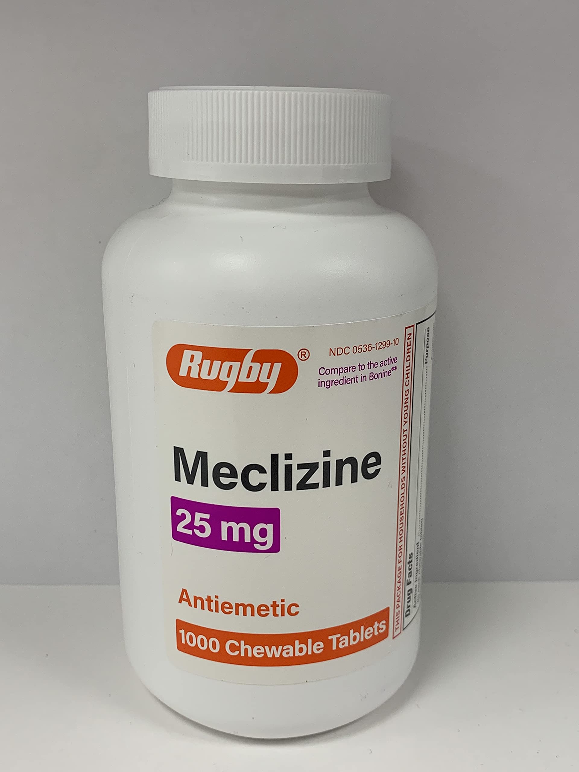 Rugby Labs Meclizine Chewable Tablets - 25mg - Bottle of 1000