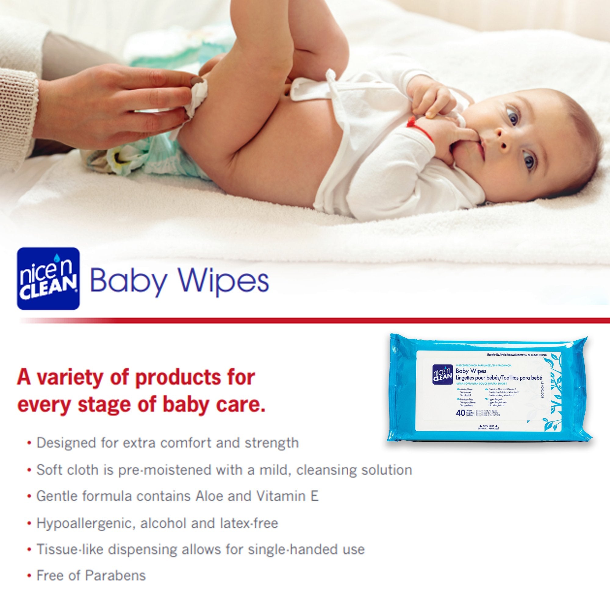 Baby Wipe Nice'n Clean Soft Pack Aloe / Vitamin E / Chamomile Unscented 40 Count