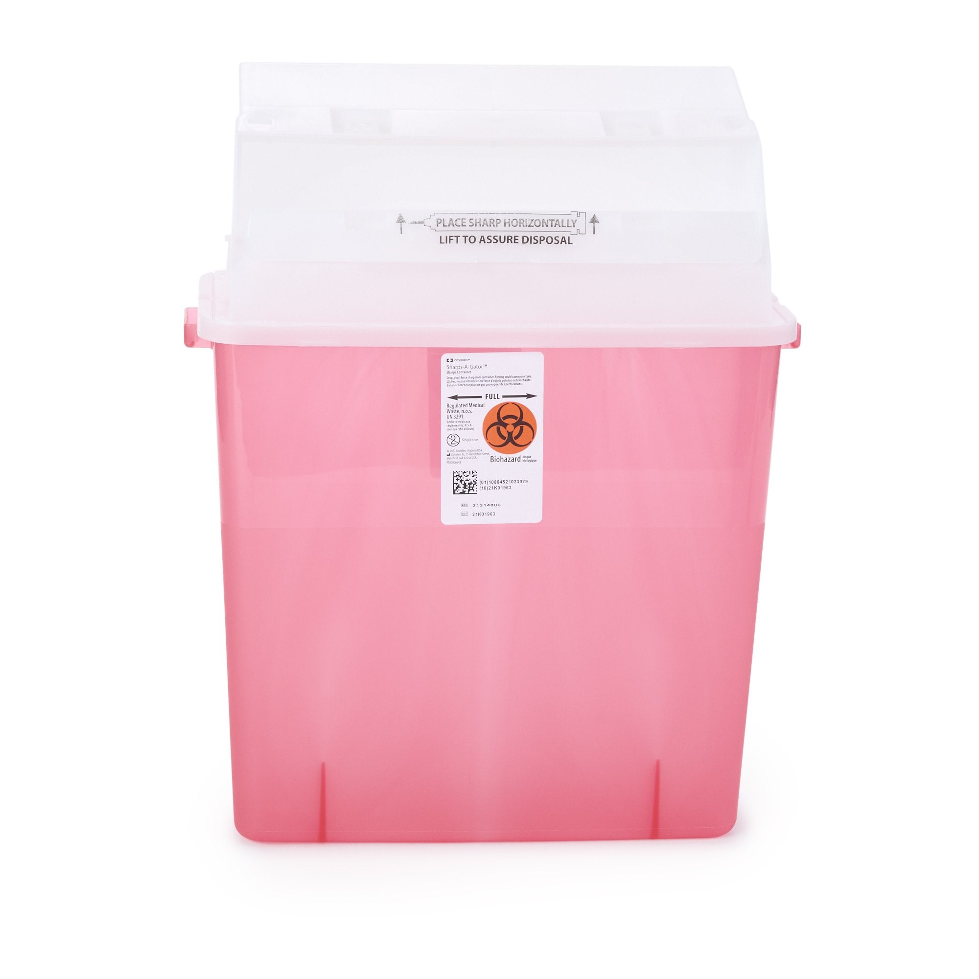 Sharps Container GatorGuard In-Room Translucent Red Base 20-1/2 H X 14 W X 6 D Inch Horizontal Entry 3 Gallon
