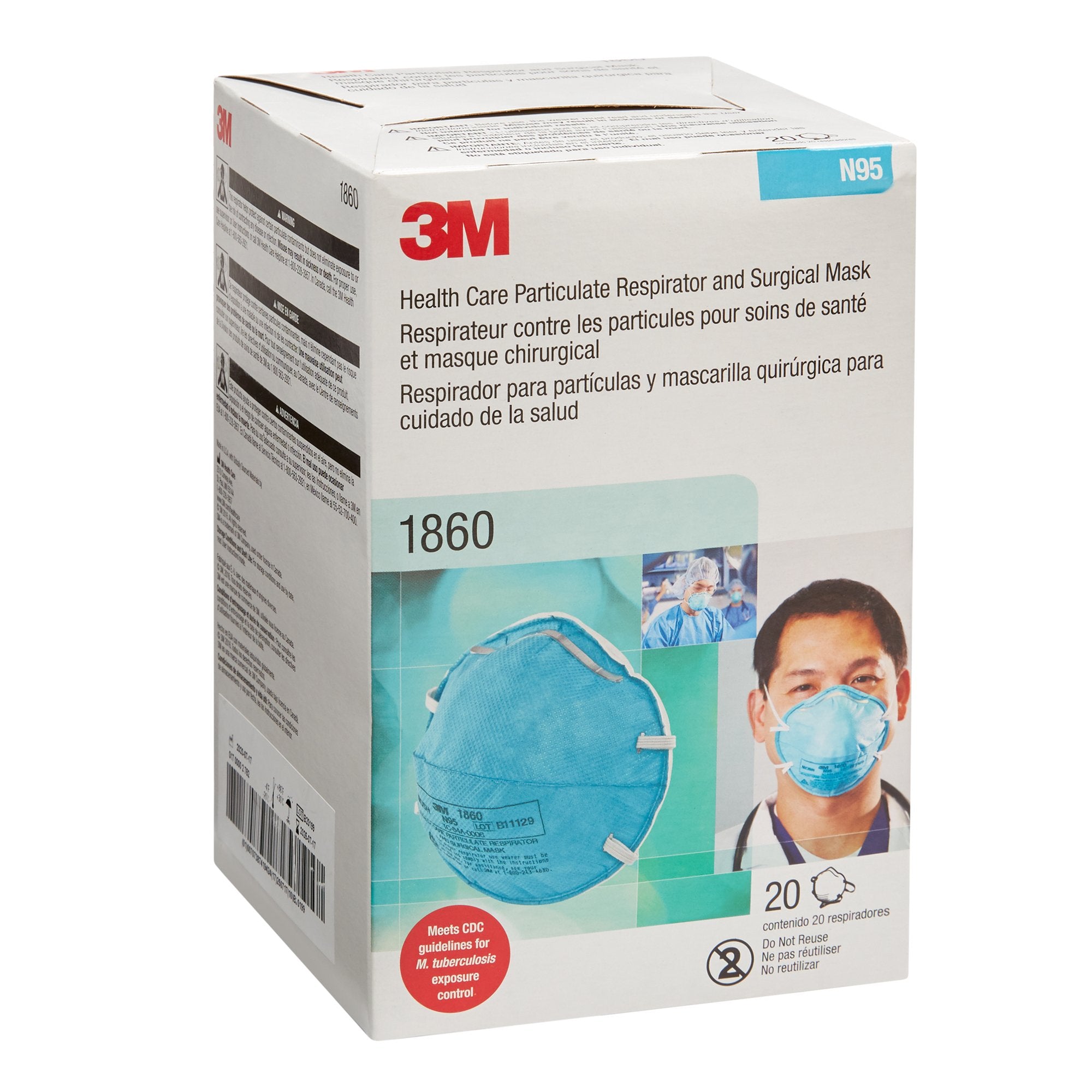 Particulate Respirator / Surgical Mask 3M Medical N95 Cup Elastic Strap One Size Fits Most Blue NonSterile ASTM F1862 Adult
