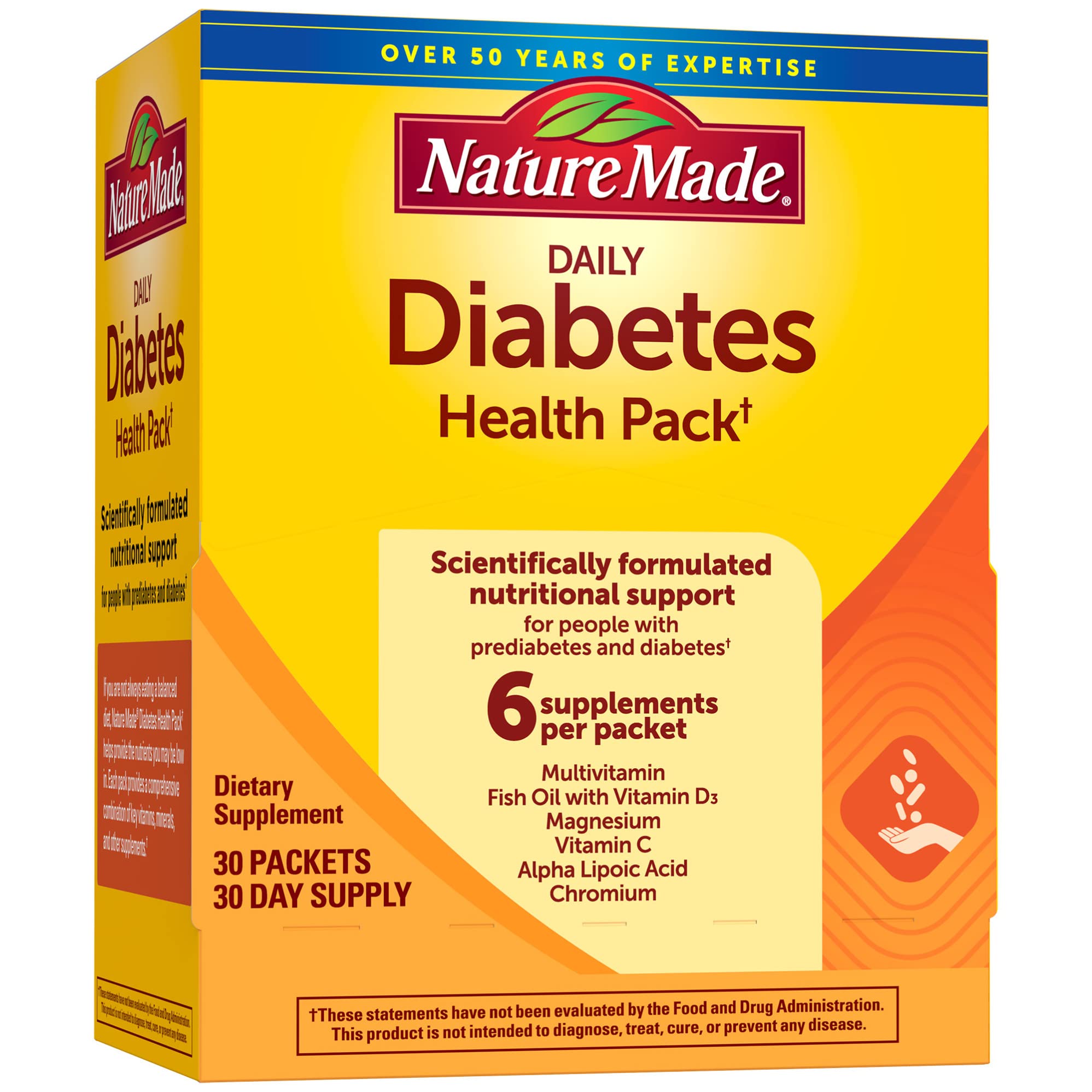 Nature Made Daily Diabetes Health Pack, Dietary Supplement for Nutritional Support, 30 Packets, 30 Day Supply