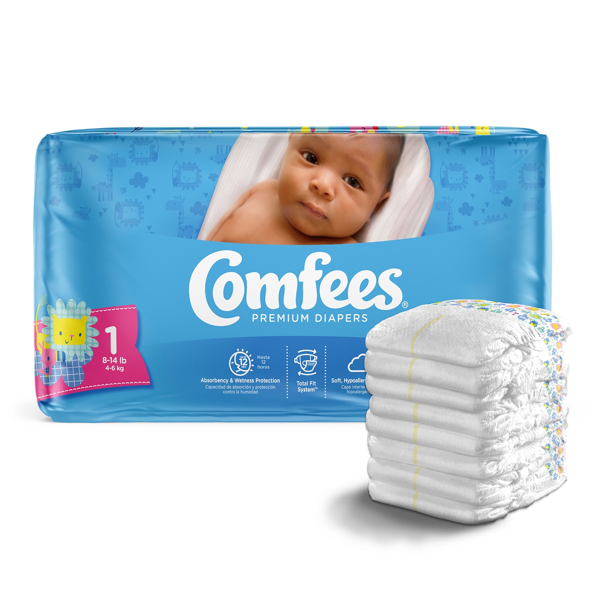 Unisex Baby Diaper Comfees Size 1 Disposable Moderate Absorbency