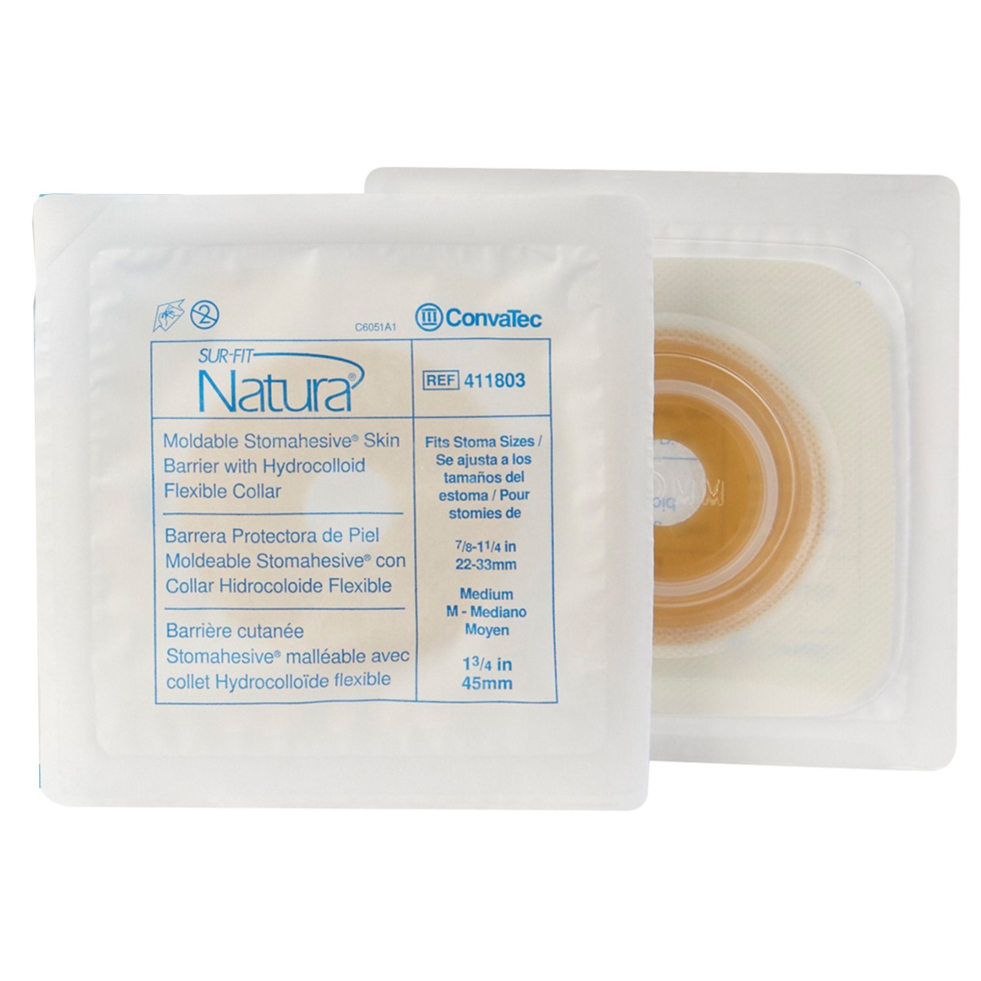 Ostomy Barrier Sur-Fit Natura Stomahesive Moldable, Standard Wear Without Tape 45 mm Flange SUR-FIT Natura System Hydrocolloid 7/8 to 1-1/4 Inch Opening