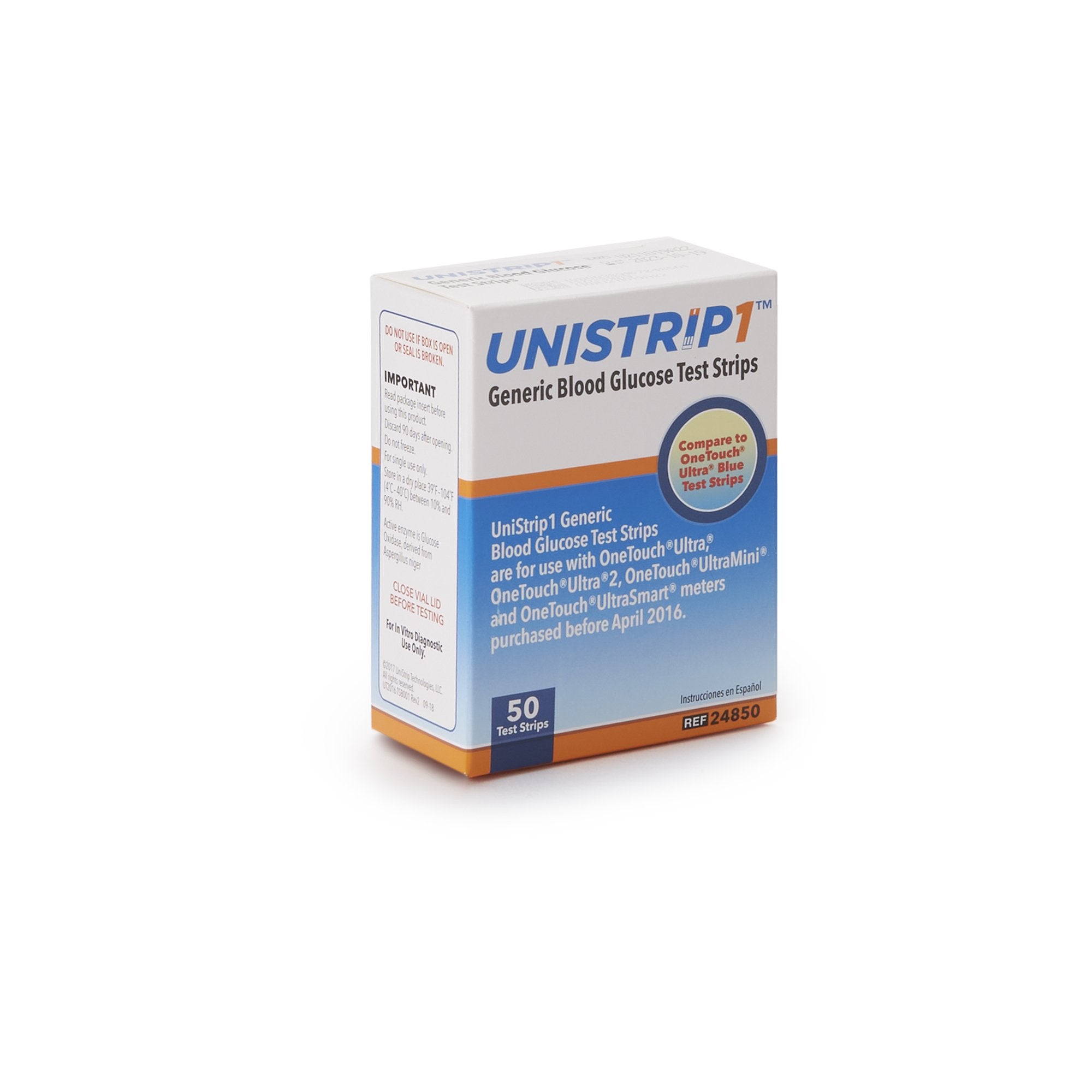 Blood Glucose Test Strips Unistrip 50 Strips per Pack