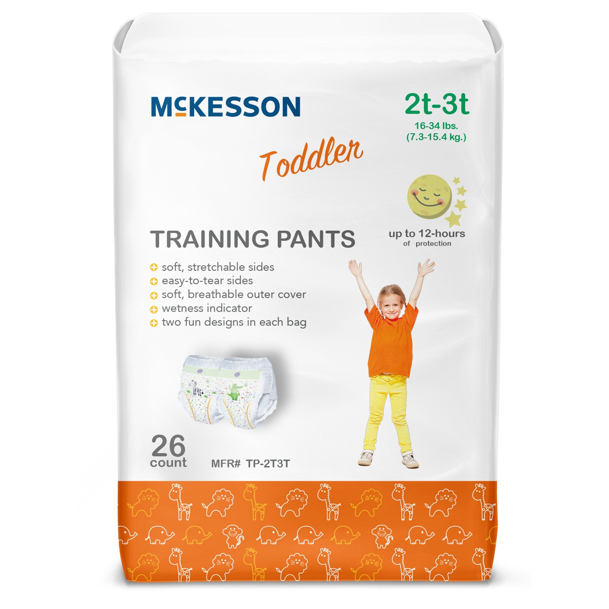 Unisex Toddler Training Pants McKesson Pull On with Tear Away Seams Size 2T to 3T Disposable Heavy Absorbency