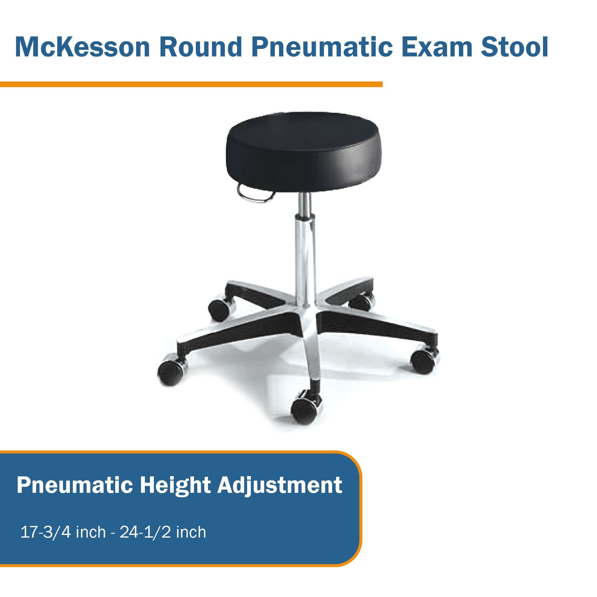 Exam Stool McKesson Backless Pneumatic Height Adjustment 5 Casters Black