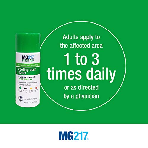 MG217 Maximum Strength Pain Relief Cooling Burn Spray, with Lidocaine and Aloe Vera, 4 oz