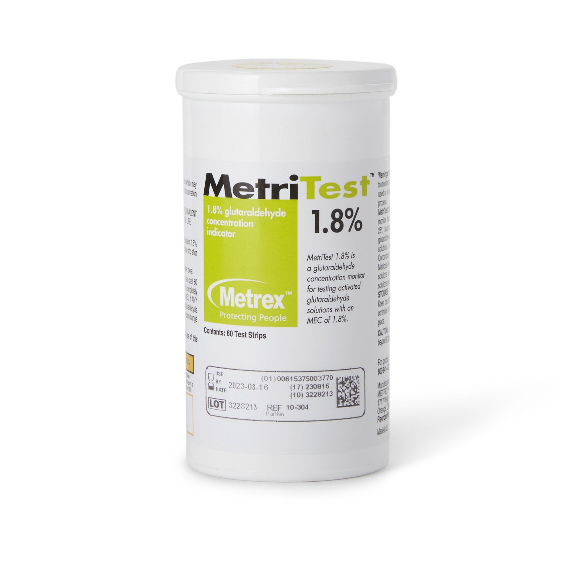 Glutaraldehyde Concentration Indicator MetriTest 1.8% Pad 60 Test Strips Bottle Single Use