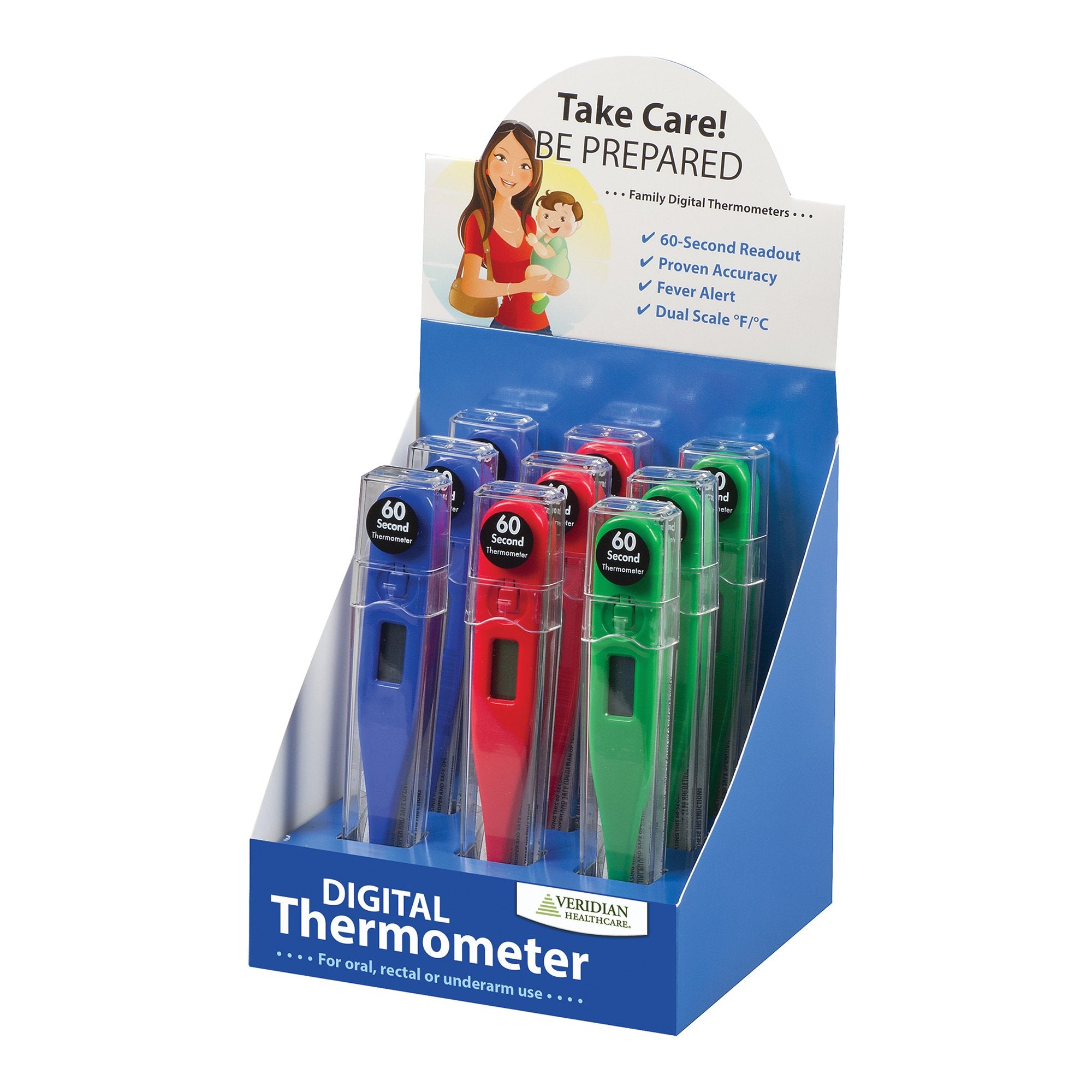 Digital Thermometer Display Kit Veridian Oral / Rectal / Axillary Probe Handheld