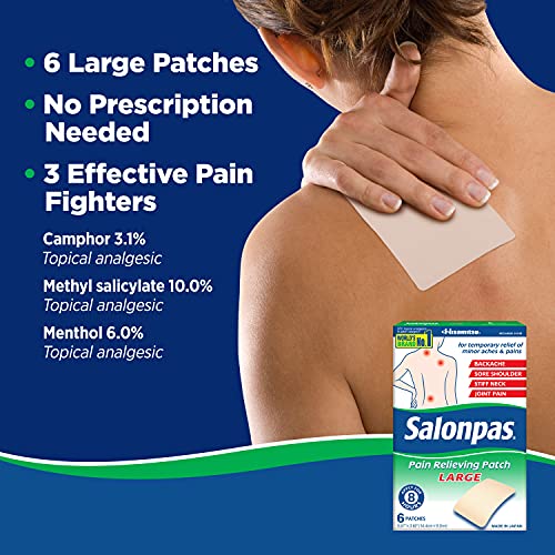 Salonpas Pain Relieving Patch, LARGE, 6 Count, for Back, Neck, Shoulder, Knee Pain and Muscle Soreness, 8 Hour Pain Relief