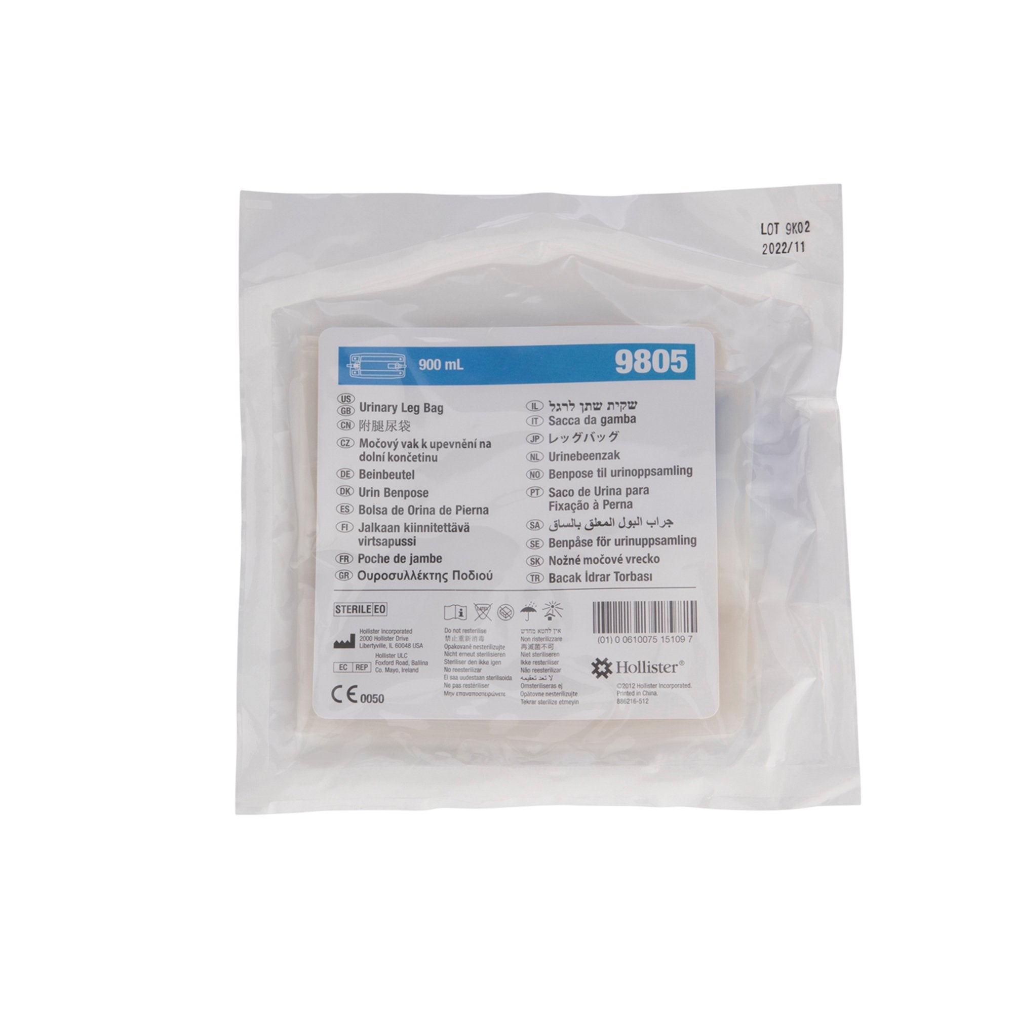 Urinary Leg Bag Hollister Anti-Reflux Valve Sterile 900 mL Vinyl