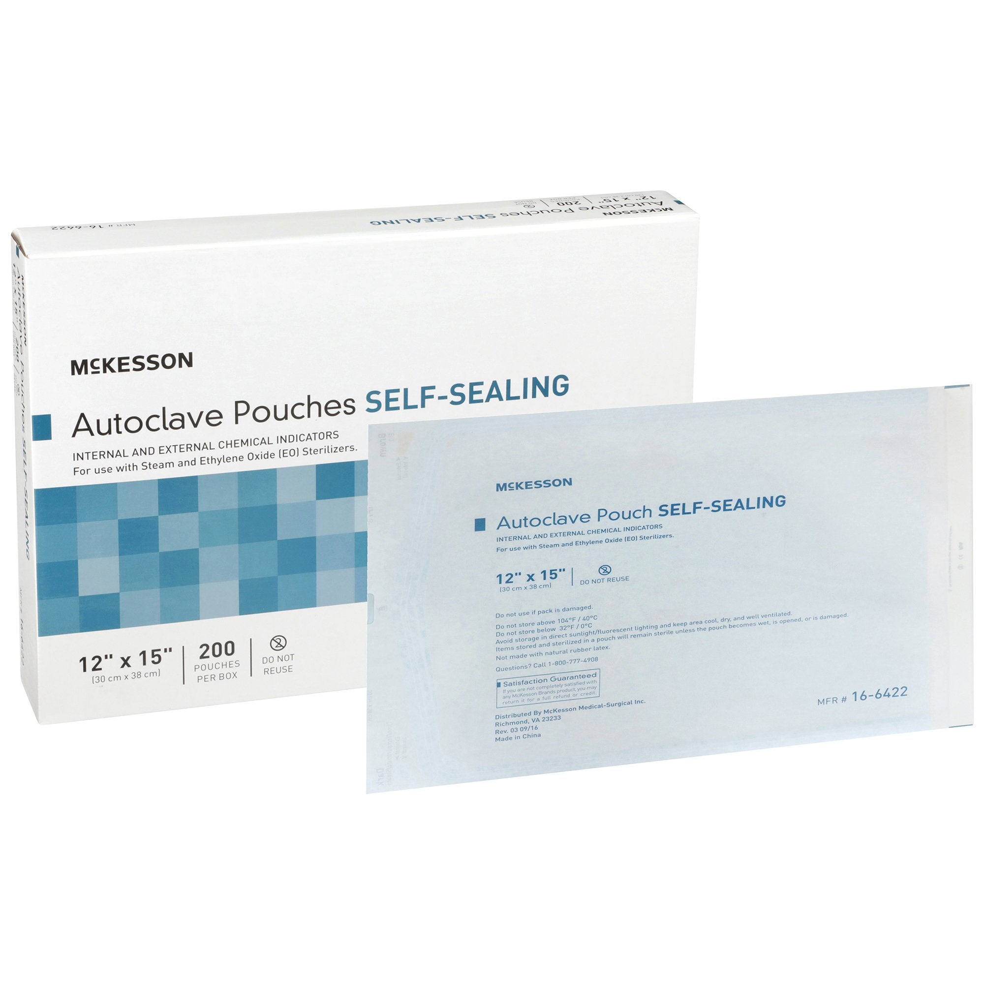 Sterilization Pouch McKesson Ethylene Oxide (EO) Gas / Steam 12 X 15 Inch Transparent Blue / White Self Seal Paper / Film
