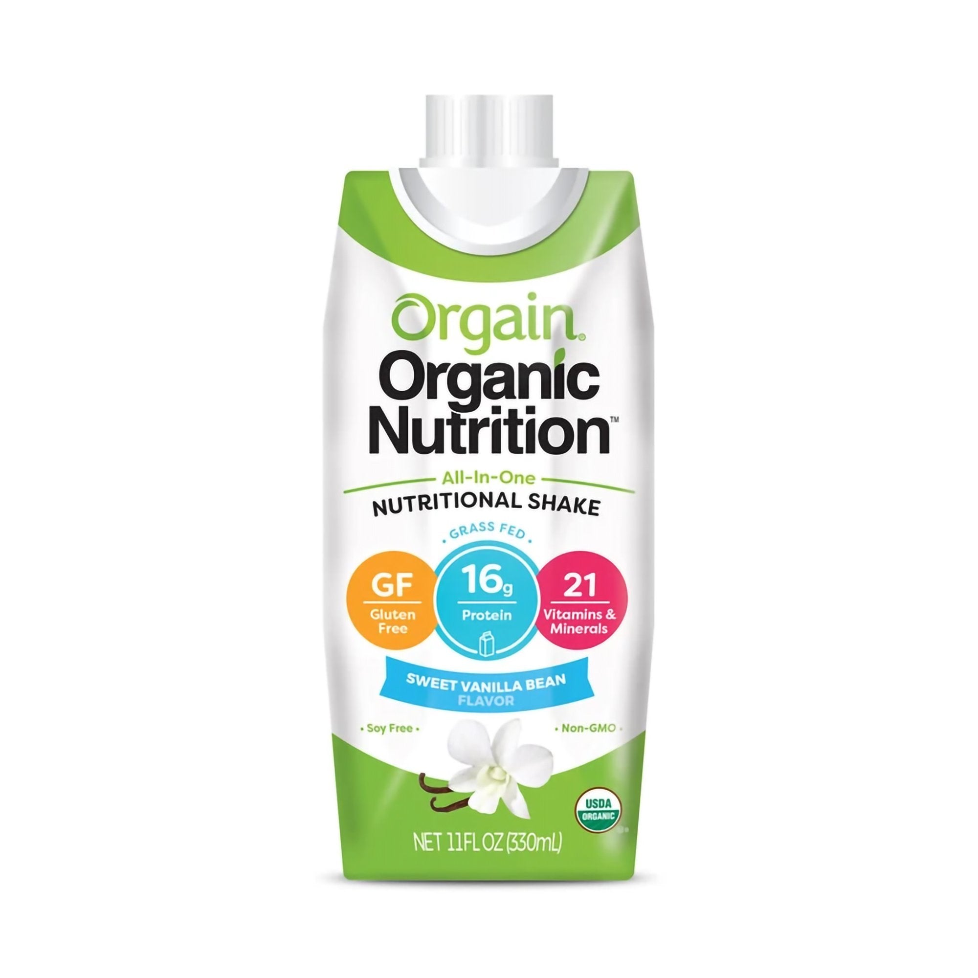 Oral Supplement Orgain Organic Nutritional Shake Sweet Vanilla Bean Flavor Liquid 11 oz. Carton