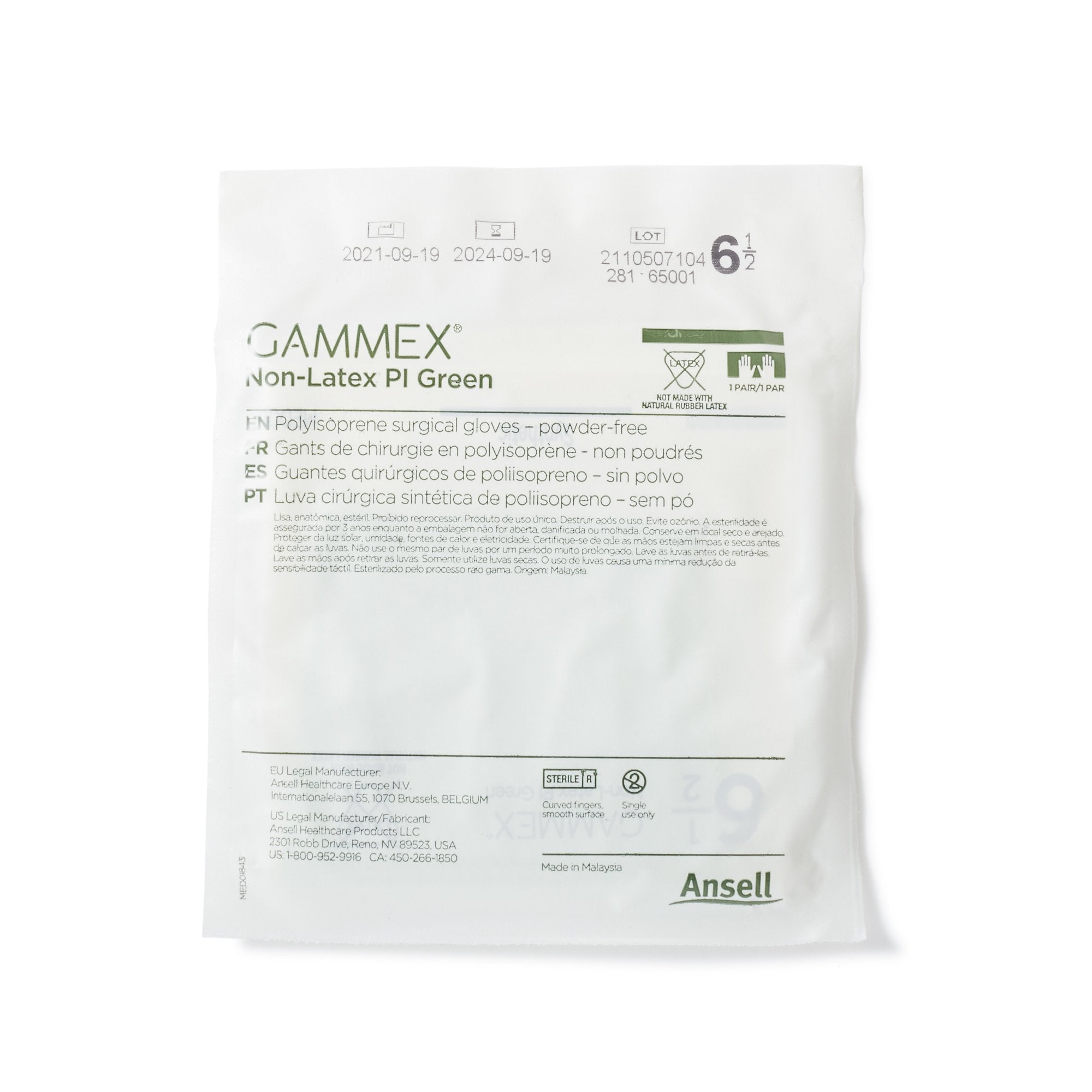 Surgical Glove GAMMEX Non-Latex PI Green Size 6.5 Sterile Polyisoprene Standard Cuff Length Micro-Textured Light Green Chemo Tested