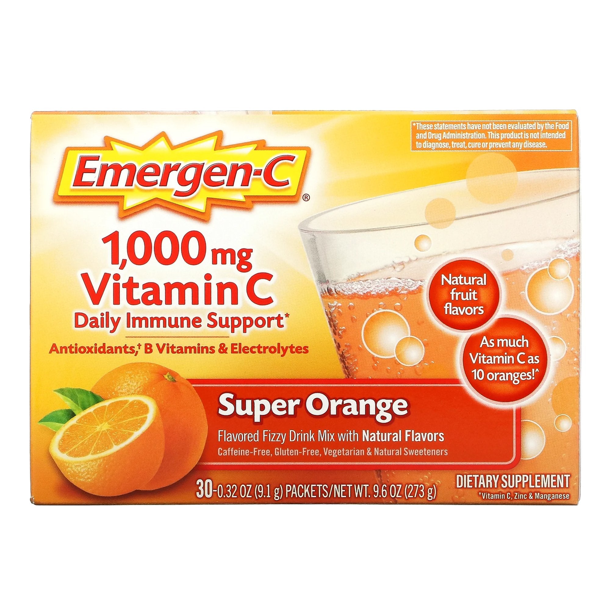 Oral Supplement Emergen-C Daily Immune Support Super Orange Flavor Powder 0.30 oz. Individual Packet