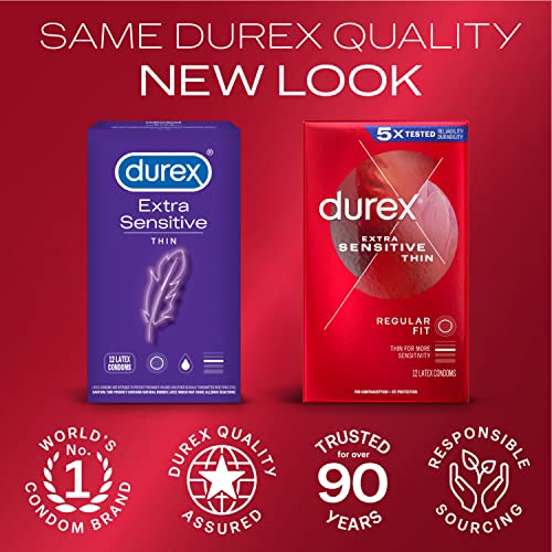 Condoms, Extra Sensitive Natural Latex Durex Condoms, 12 Count - Ultra Fine & Extra Lubricated