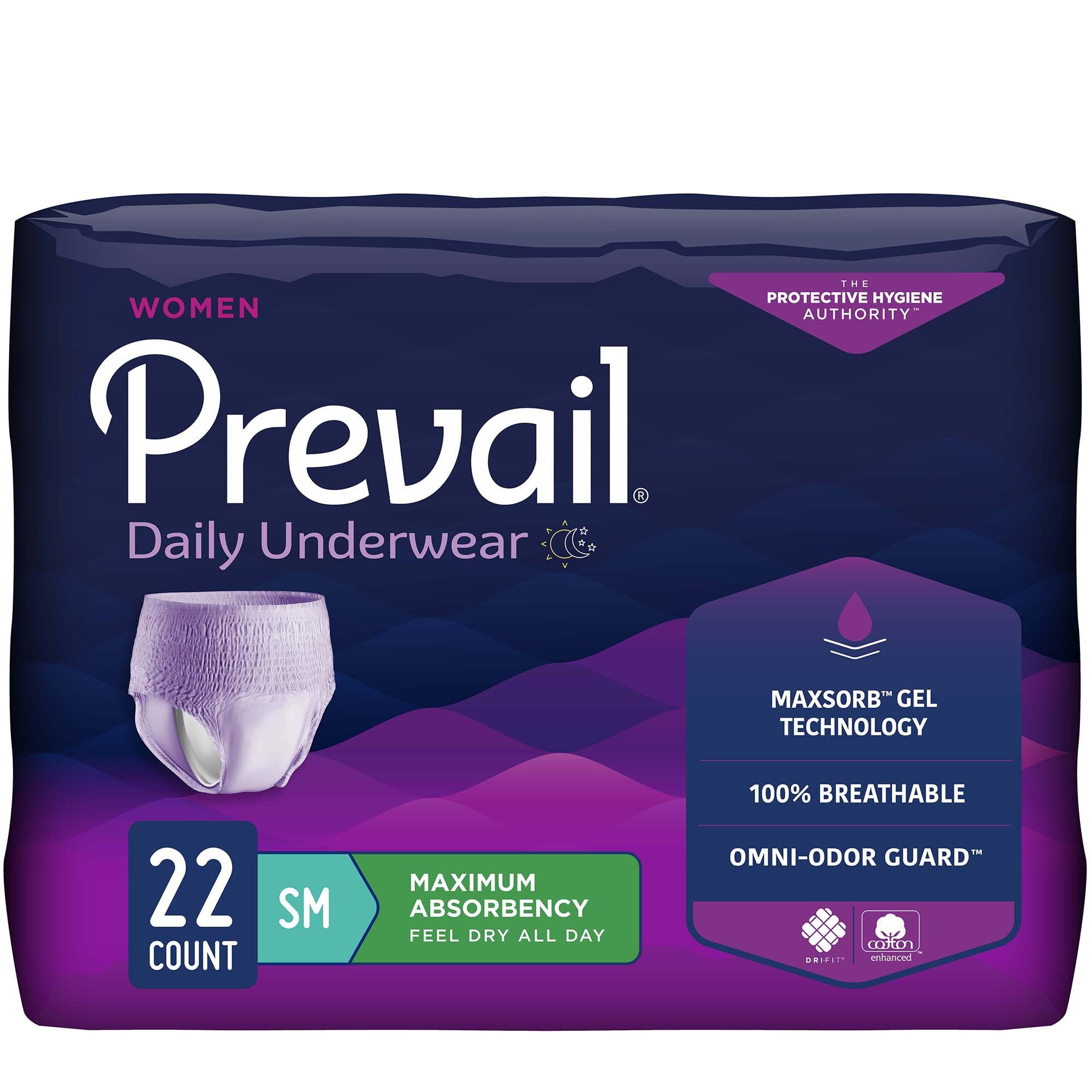 Female Adult Absorbent Underwear Prevail Daily Underwear Pull On with Tear Away Seams Small Disposable Heavy Absorbency