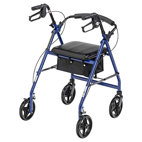 Drive Medical R728BL Foldable Rollator Walker with Seat, Blue
