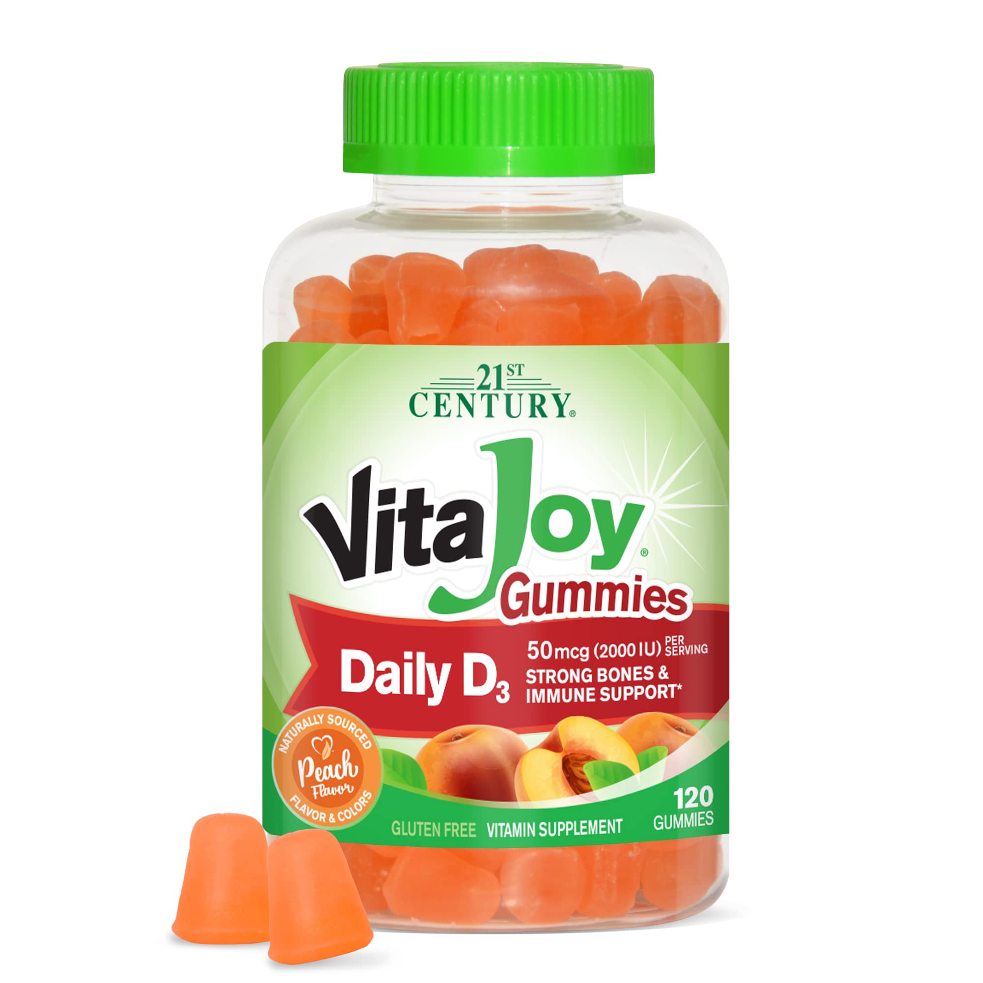 21st Century VitaJoy Daily Vitamin D 50 mcg (2,000 IU) Gummies, Peach, 120 Count