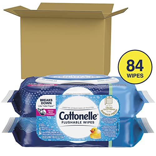 Cottonelle Flushable Wet Wipes for Adults, 2 Flip-Top Packs, 42 Wipes per Pack (84 Wipes Total)