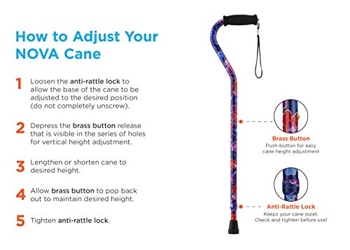 NOVA Sugarcane, Walking Cane with Quad Tip and Carrying Strap, Stand Alone Cane, Maui Flowers Design