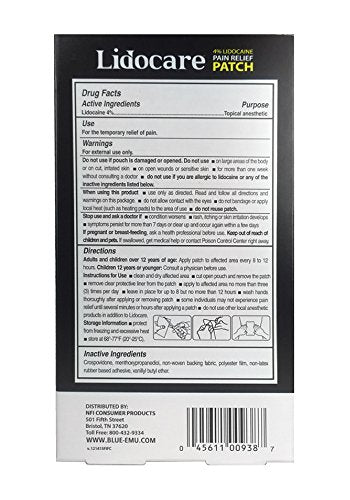 Blue-Emu Lidocare Arm Neck and Leg Pain Relief Patch, 6 Count