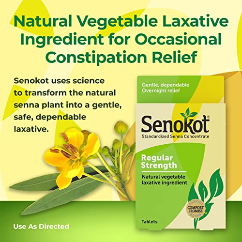 Senokot Regular Strength, Natural Vegetable Laxative Ingredient senna for Gentle Dependable Overnight Relief of Occasional Constipation, 20 Tablets