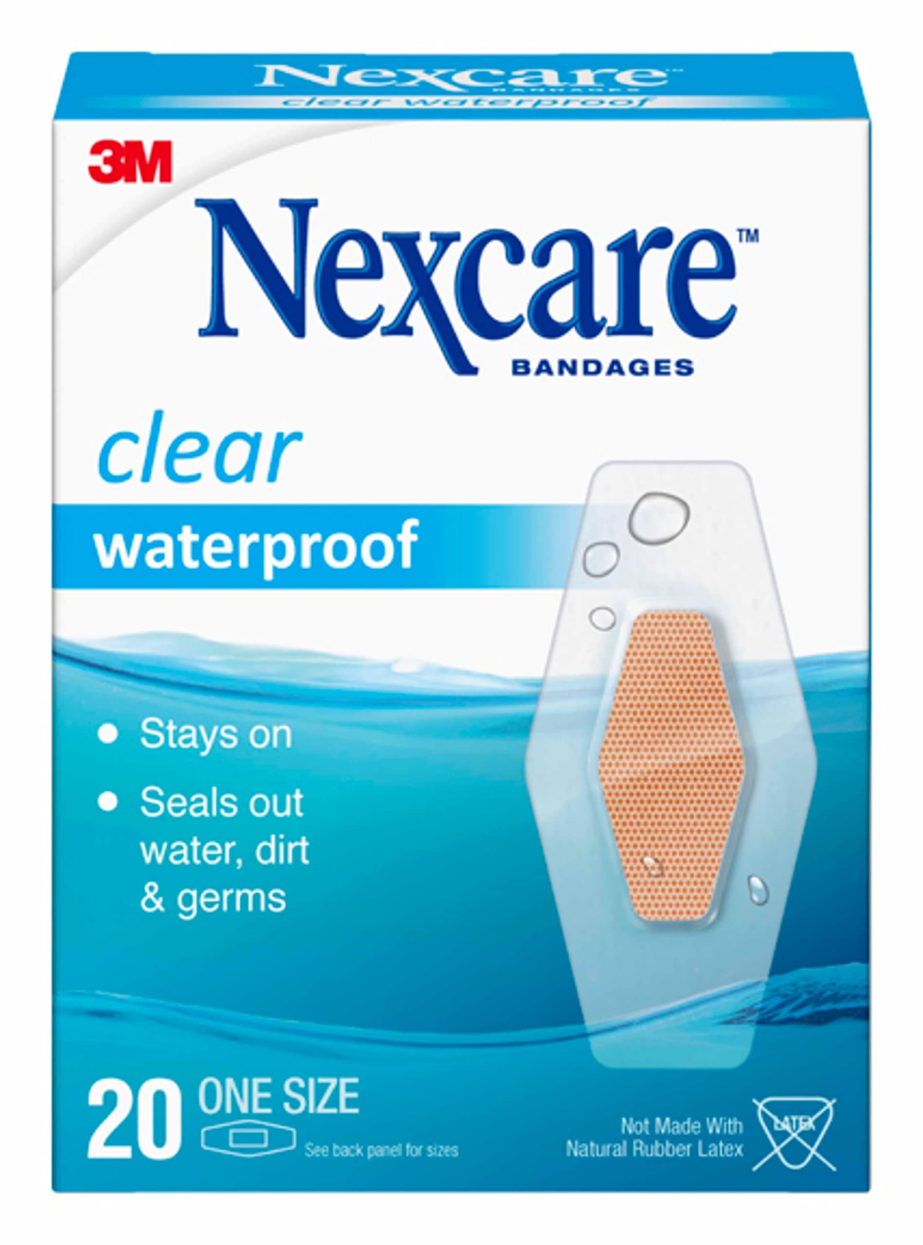 Nexcare Waterproof Clear Bandages, Germproof, 20 Count Packages (Pack of 4)