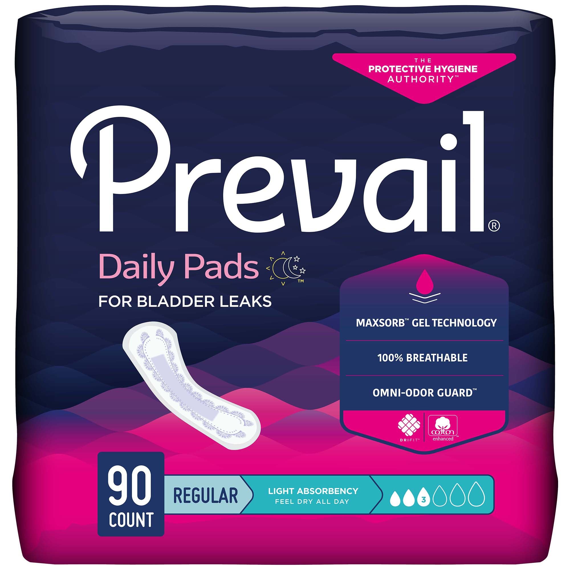 Bladder Control Pad Prevail Daily Pads 9-1/4 Inch Length Light Absorbency Polymer Core One Size Fits Most
