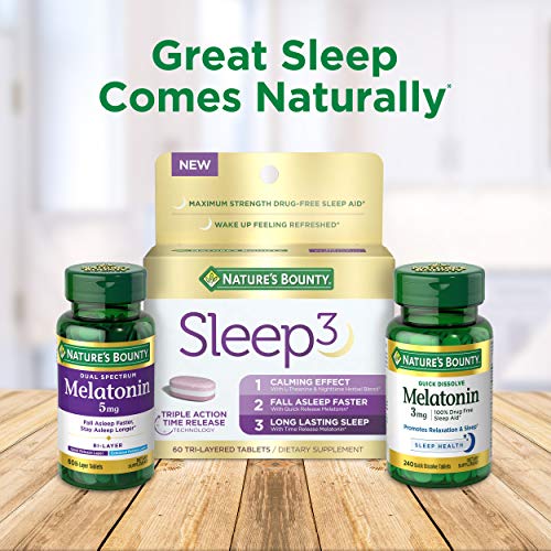 Nature's Bounty Melatonin, 100% Drug Free Sleep Aid, Dietary Supplement, Promotes Relaxation and Sleep Health, 10mg, Green, 60 Count