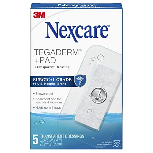 Nexcare Tegaderm + Pad Transparent Dressing, Absorbent Pad Wicks Fluid And Doesn't Stick To Your Wound, 2.375 x 4 in, 5 Count (Pack of 4), 20 Pads Total