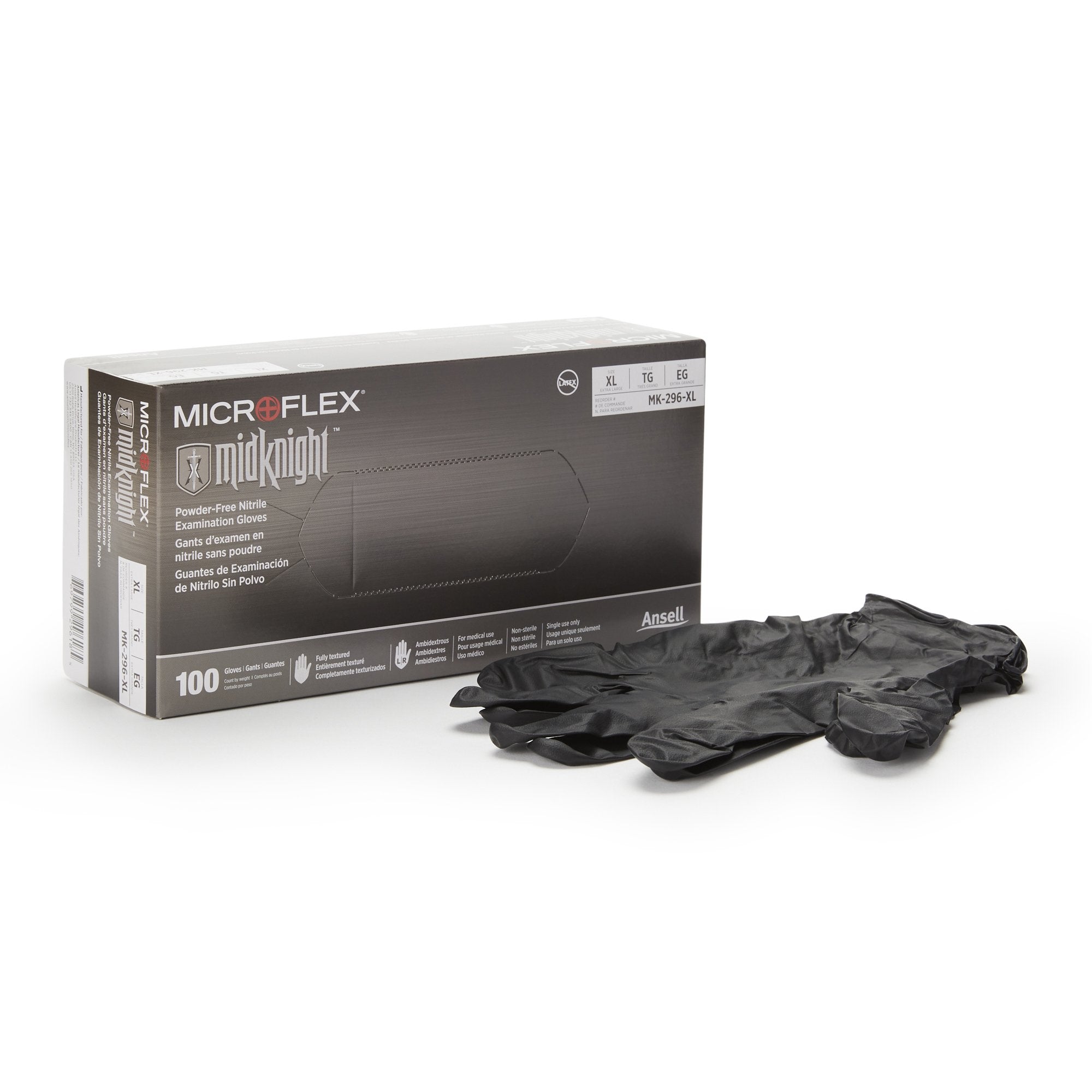 Exam Glove MICROFLEX MidKnight X-Large NonSterile Nitrile Standard Cuff Length Fully Textured Black Fentanyl Tested