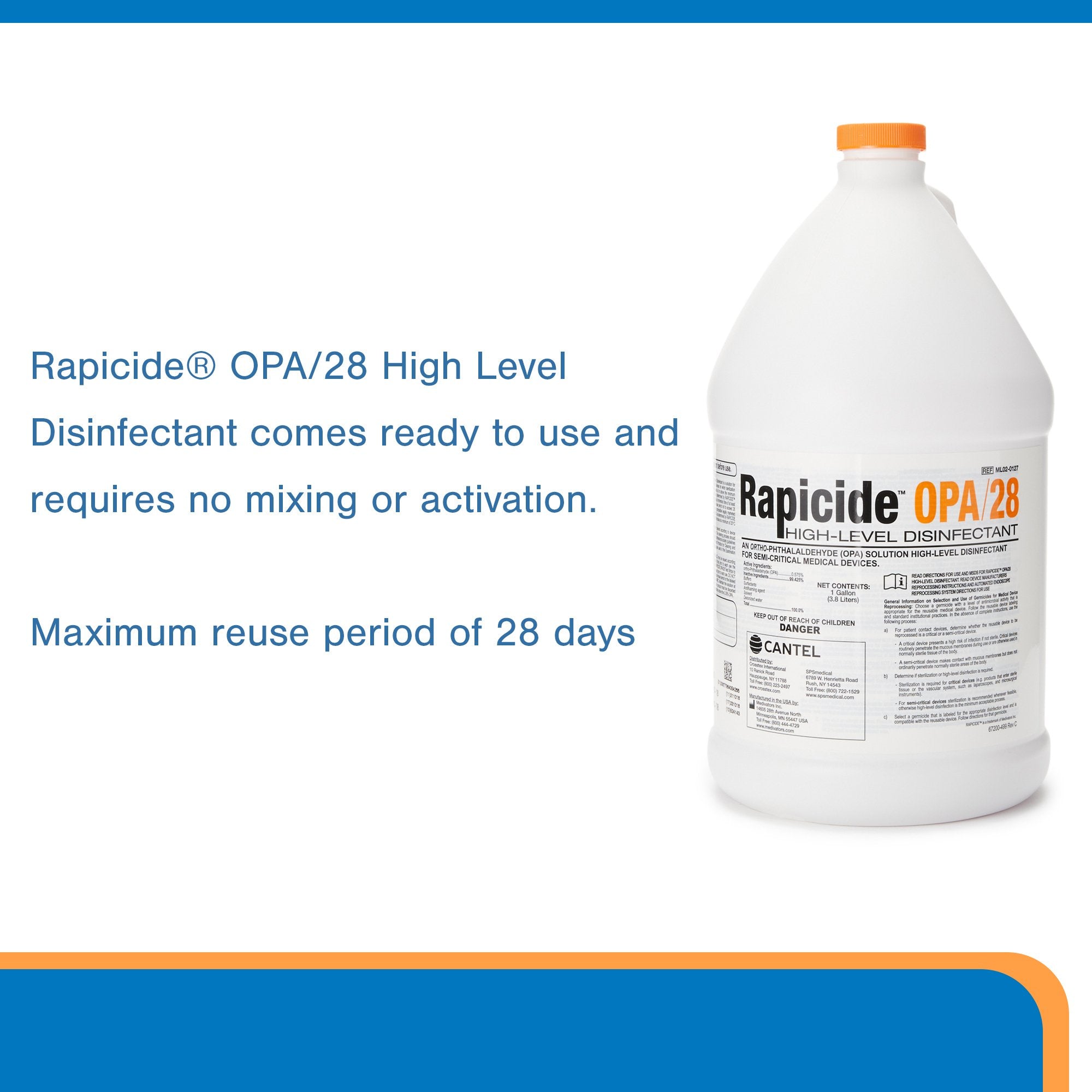 OPA High-Level Disinfectant Rapicide OPA/28 RTU Liquid 1 gal. Jug Max 28 Day Reuse