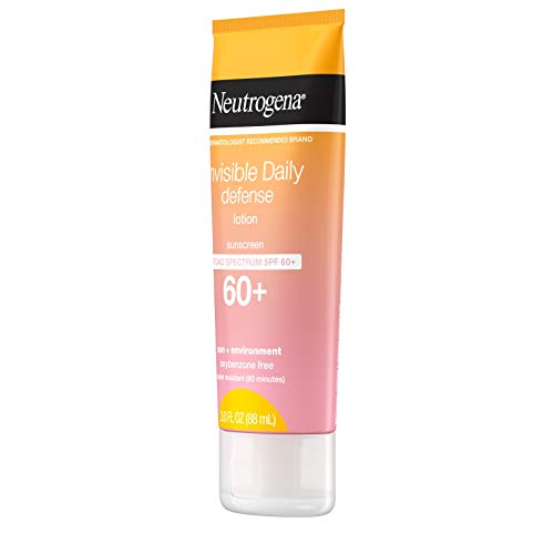 Neutrogena Invisible Daily Defense Sunscreen Lotion, Broad Spectrum SPF 60+, Oxybenzone-Free & Water-Resistant, Sun or Environmental Aggressor Protection, Antioxidant Complex, 3 Fl Oz, 3 Count