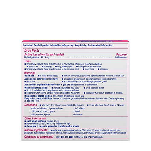 Benadryl Ultratabs Antihistamine Allergy Relief Tablets, Diphenhydramine HCl 25mg, 48 ct