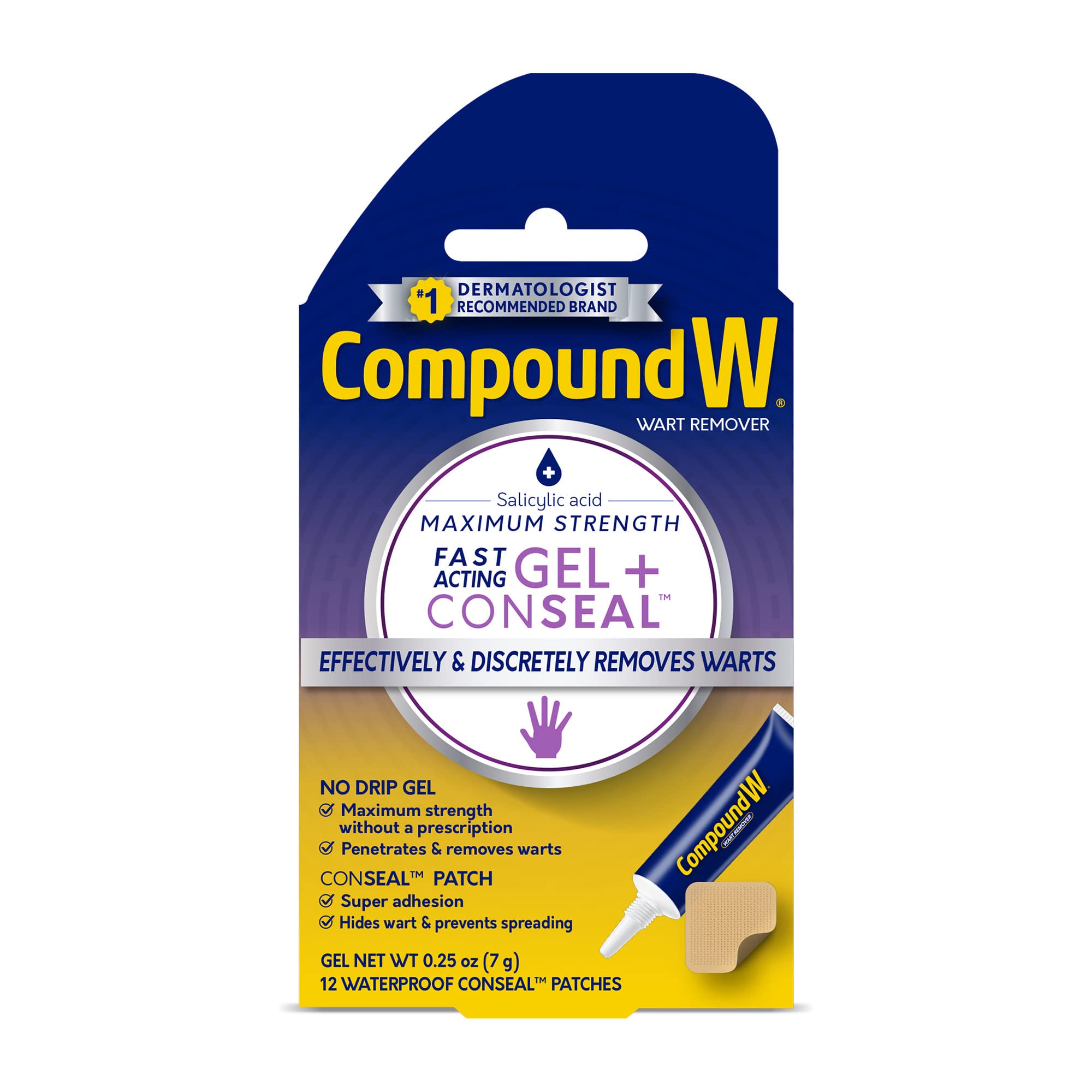 Compound W Maximum Strength Fast Acting Gel Wart Remover with 12 ConSeal Patches, 0.25 oz