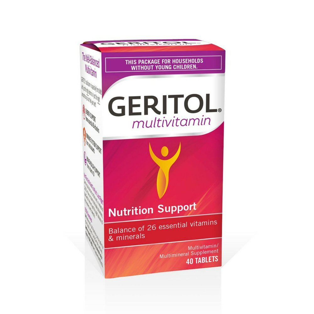 Geritol Multi-Vitamin Nutritional Support Tablets, Balance of 26 Essential Vitamins and Minerals, 40-Count (Pack of 2)