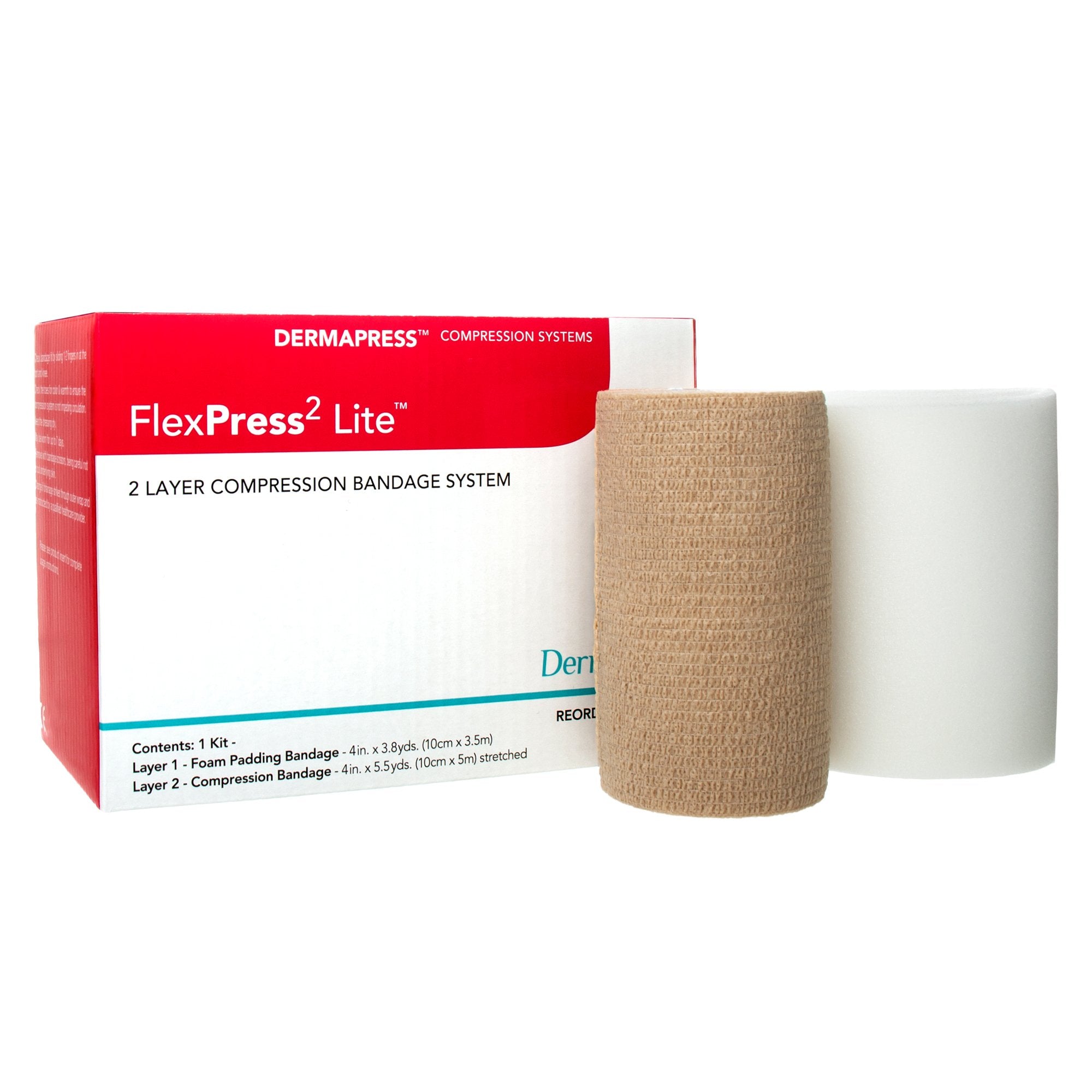 2 Layer Compression Bandage System FlexPress2 Lite 4 Inch X 3-4/5 Yard / 4 Inch X 5-1/2 Yard Standard Compression Self-adherent Closure Tan / White NonSterile