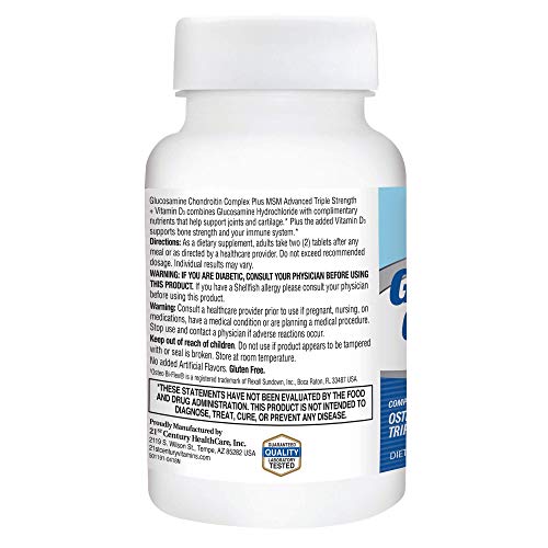 21st Century Glucosamine Chondroitin Complex Plus MSM Advanced Triple Strength Plus D Tablets, 80 Count (27707)