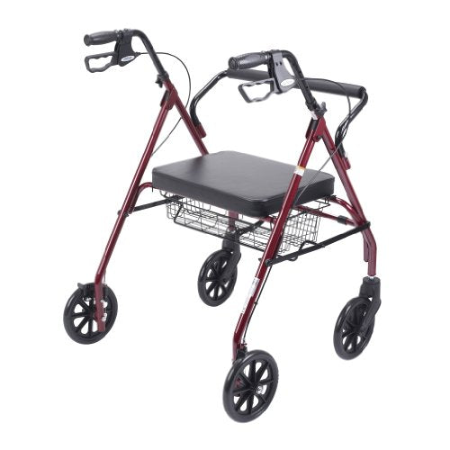 Drive Medical 10215RD-1 Bariatric Foldable Rollator Walker with Seat, Red