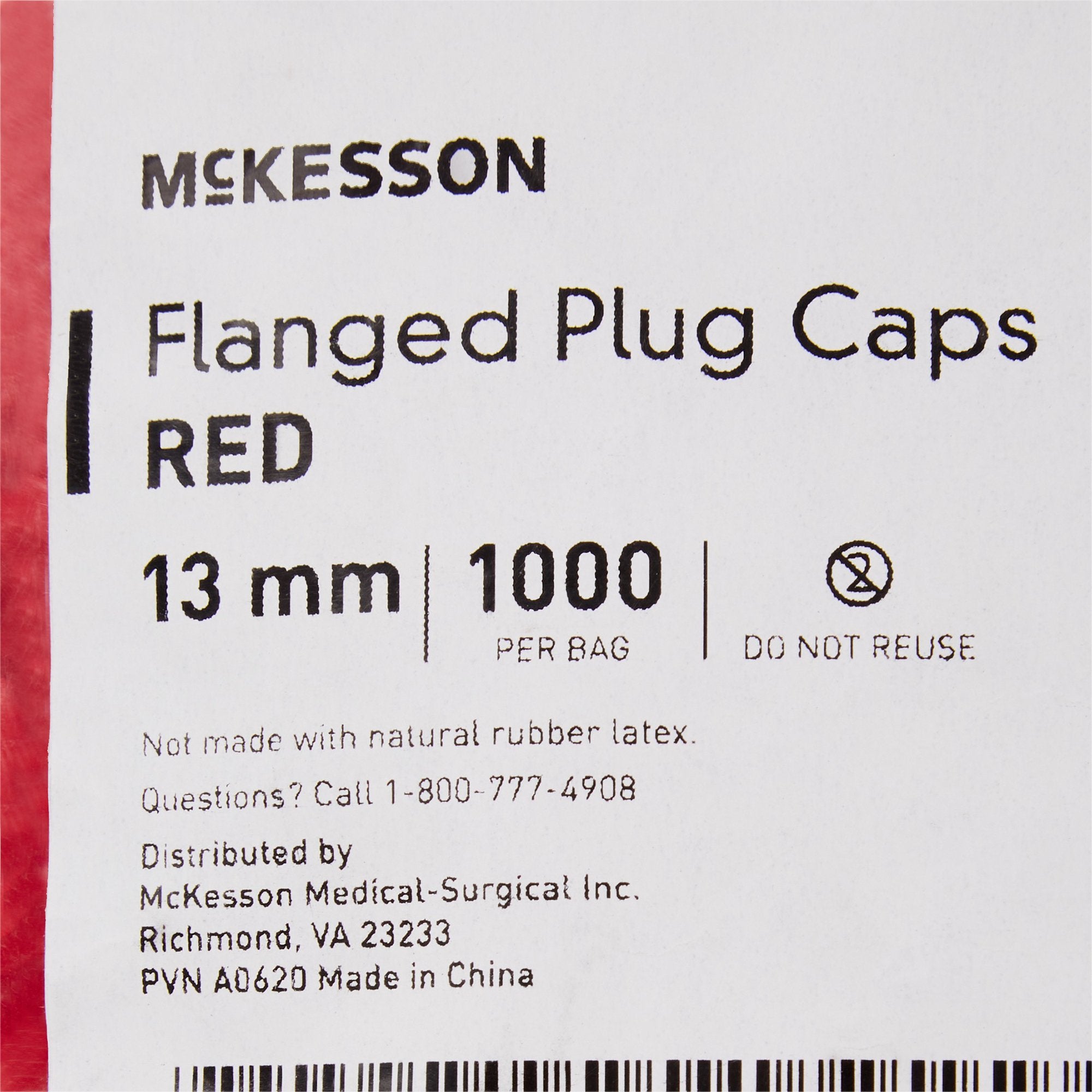 McKesson Tube Closure Polyethylene Flanged Plug Cap Red 13 mm For Use with 13 mm Blood Drawing Tubes, Glass Test Tubes, Plastic Culture Tubes NonSterile